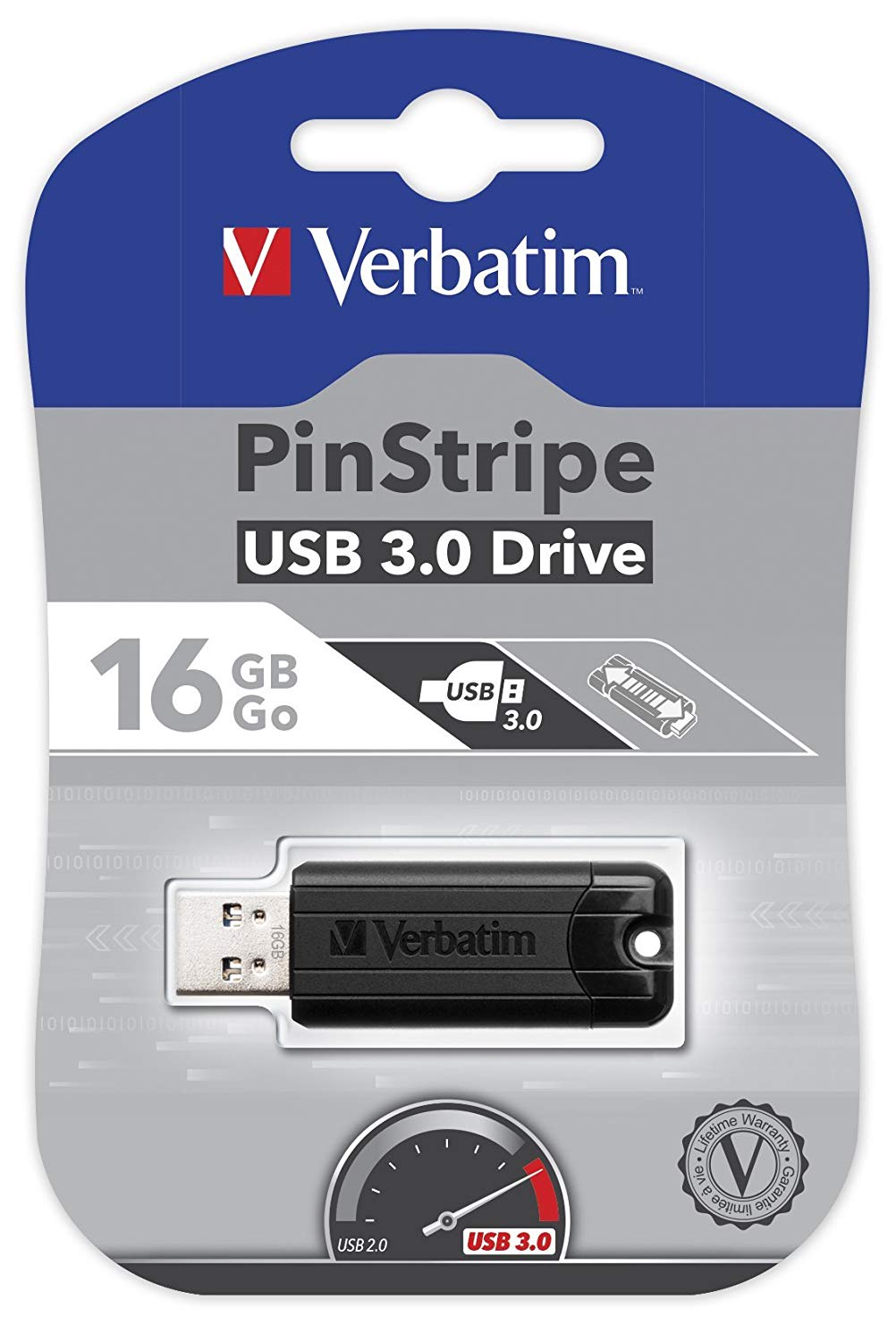 Verbatim PinStripe USB 3.0 Drive 16GB - Black