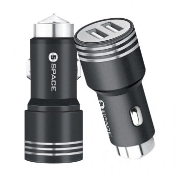 Space Dual USB Port 3.4A Metal Car Charger CC-155 - Black