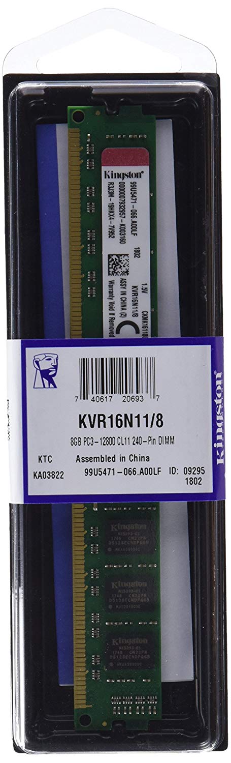 Kingston KVR16N11/8G 1600 MHz DIMM 240-Pin DDR3 Non-ECC RAM - 8GB