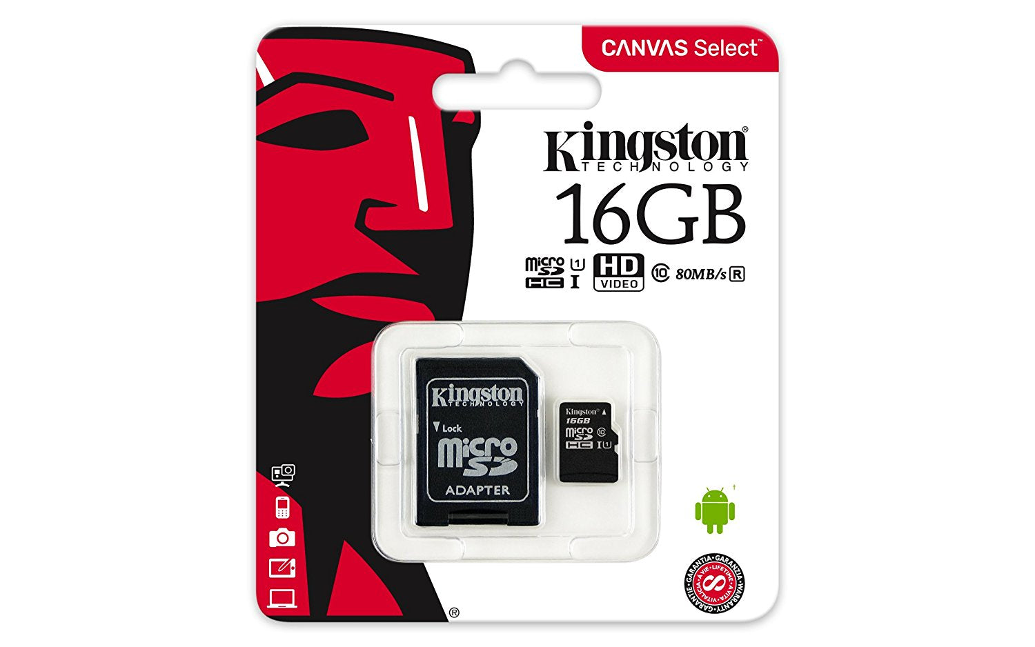 Kingston SDCS Canvas Select Class10 microSD Memory Card - 16GB With Adapter