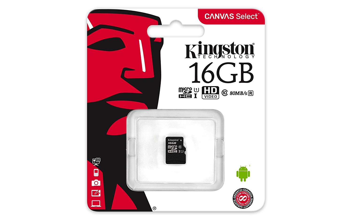 Kingston SDCS Canvas Select Class10 microSD Memory Card - 16GB