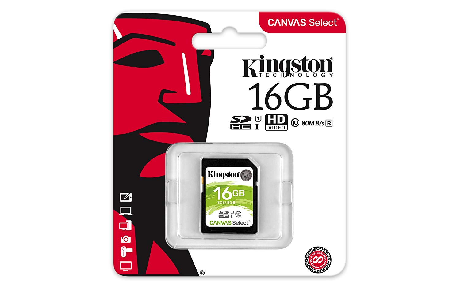 Kingston SDS Canvas Select Class10 UHS-I Memory Card - 16GB