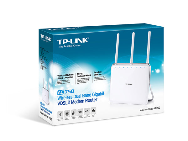 TP-Link Archer VR200 AC750 Wireless Dual Band Gigabit VDSL2 Modem Router