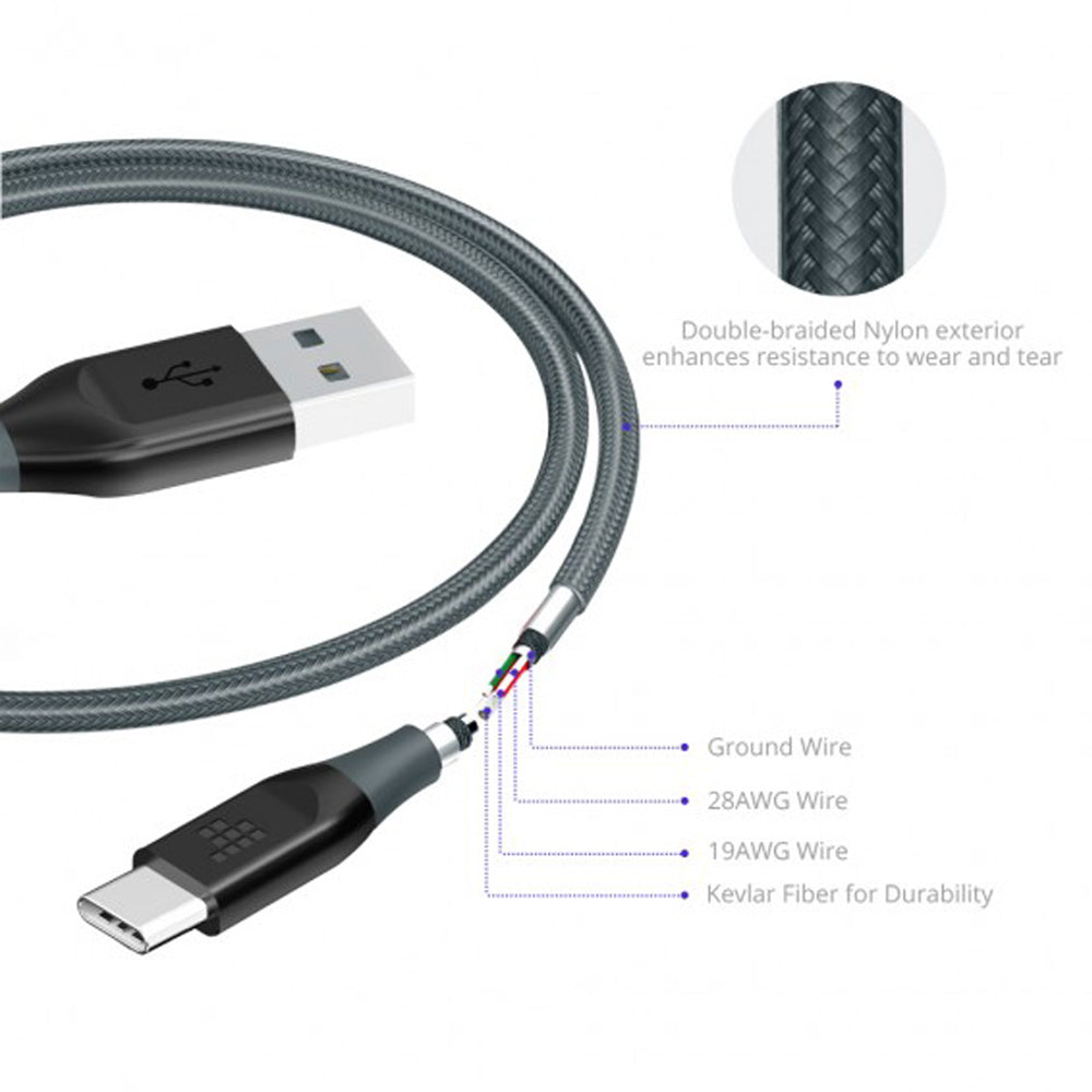 Tronsmart ATC5 Braided Nylon USB-C to USB-A Charging & Syncing Cable 3Ft x 1 - Grey