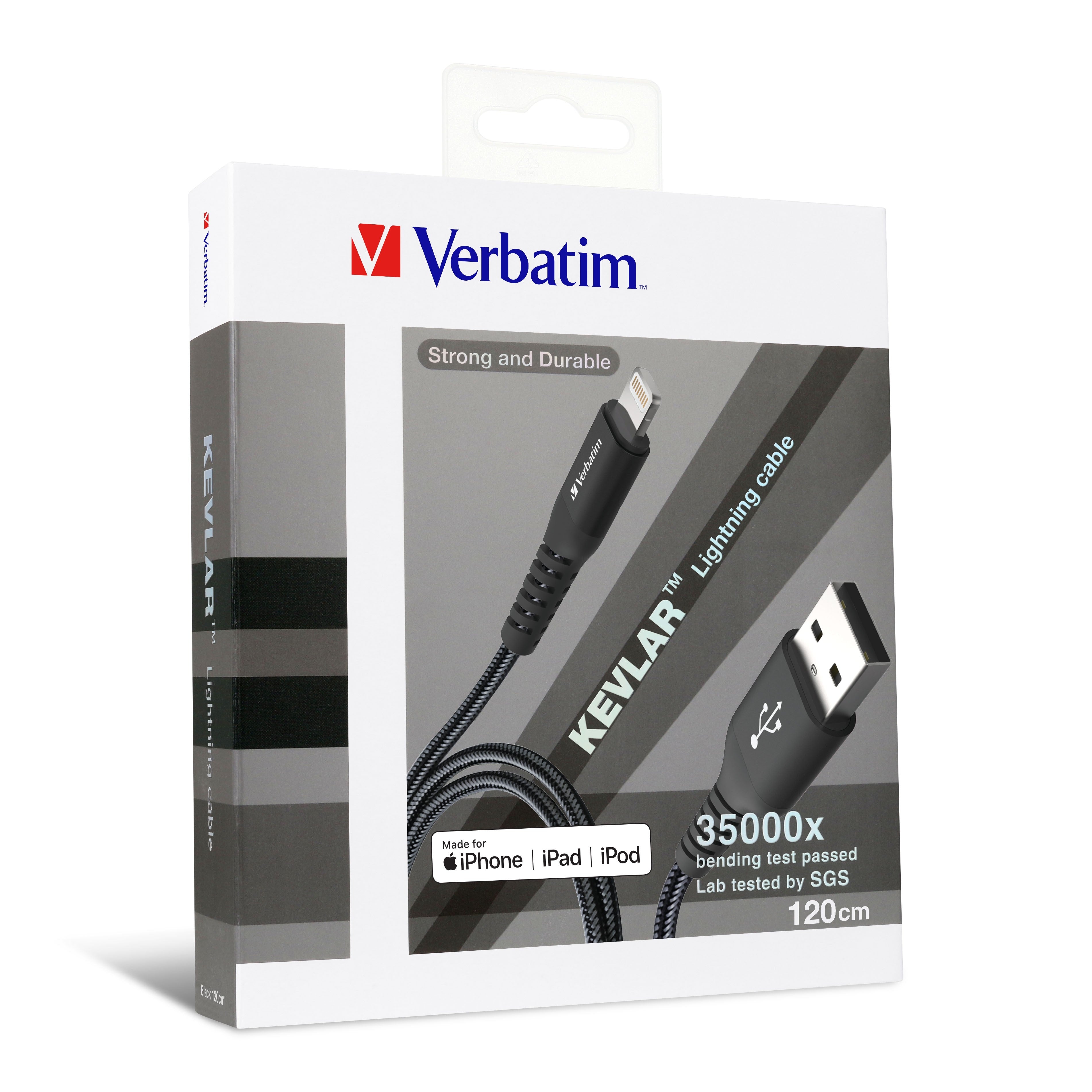 Verbatim 120cm Sync & Charge Kevlar Lightning Cable - Black