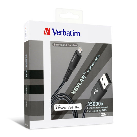 Buy Verbatim 65857 120cm Sync &amp; Charge Kevlar Lightning Cable - Black from Vmart in Pakistan