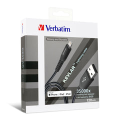 Verbatim 120cm Sync & Charge Kevlar Lightning Cable - Black