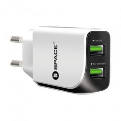 Space Dual USB Port Wall Charger WC-110 White - With IOS Cable