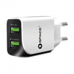 Space Dual USB Port Wall Charger WC-110 White - With IOS Cable