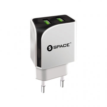 Space Dual USB Port Wall Charger WC-110 White - With USB Cable