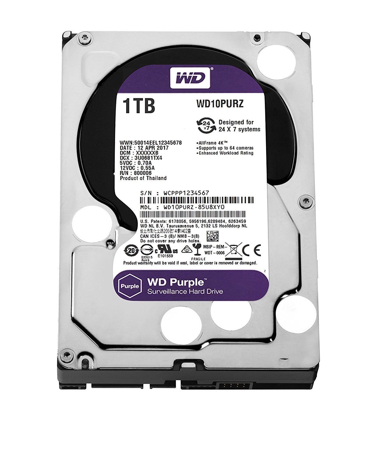 Western Digital Purple Surveillance Hard Drive - 1TB