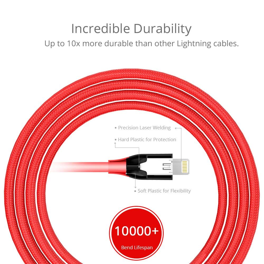 Buy Tronsmart LEP02 Double Braided Nylon Lightning Cable (6ft/1.8M) - Red from Vmart in Pakistan