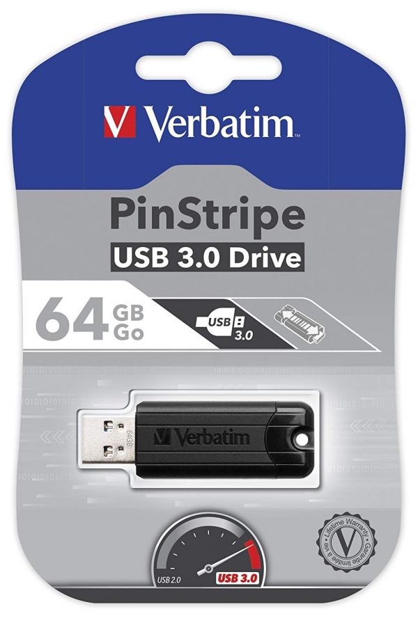 Verbatim PinStripe USB 3.0 Drive 64GB - Black