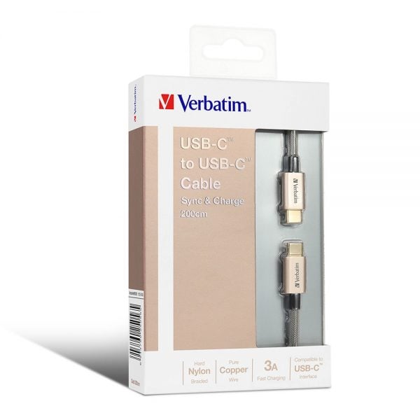Verbatim 200cm Sync & Charge USB-C to USB-C Cable - Gold