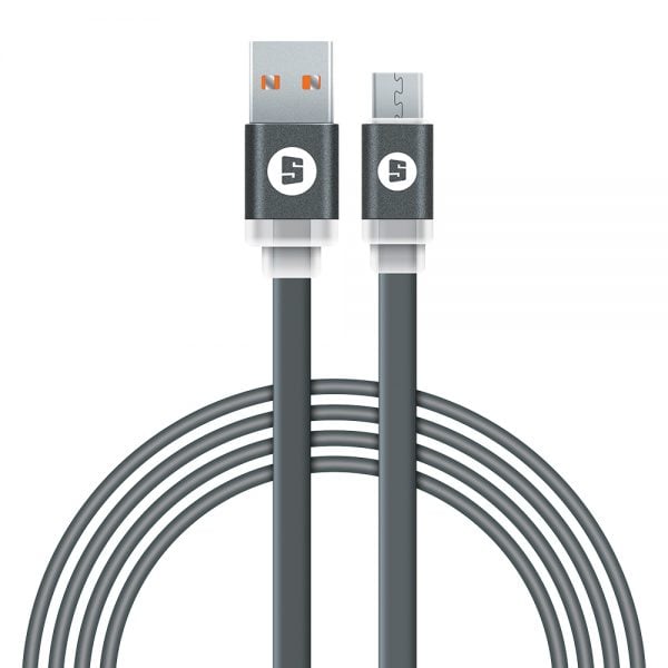 Space Micro-USB to USB 200cm Noodle Cable - Black