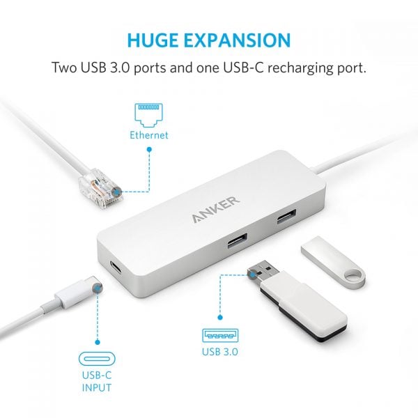 Anker Premium USB-C Hub with Ethernet and Power Delivery - Silver