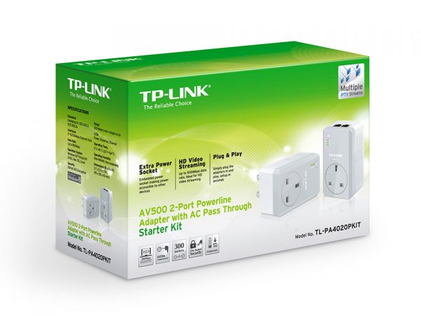TP-Link TL-PA4020PKIT AV500 2-Port Powerline Adapter with AC Pass Through Starter Kit