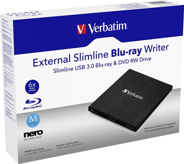 Verbatim External Slimline USB 3.0 Blu-ray Writer - Black