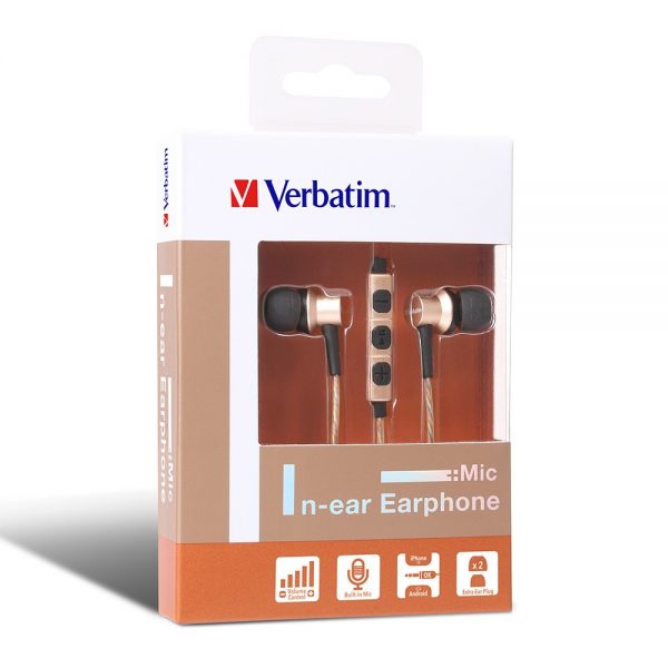 Verbatim Metallic In-ear Earphone with Mic - Gold