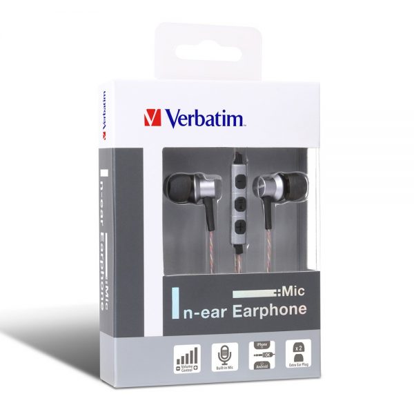 Verbatim Metallic In-ear Earphone with Mic - Grey