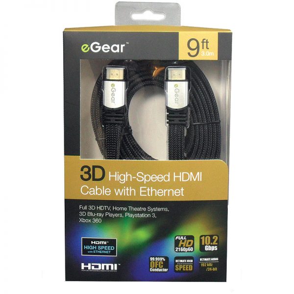 eGear 3D High Speed HDMI Cable with Ethernet 9ft (3m) Black